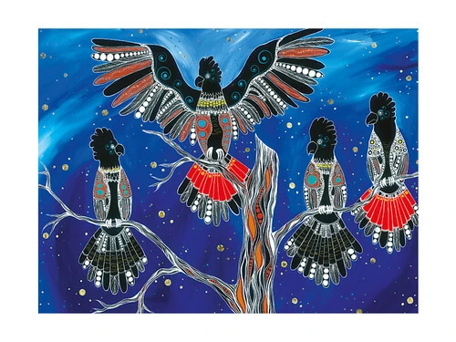 Melanie Hava Jugaig-Bana-Wabu Tea Towel 50x70cm Black Cockatoos 2 Melanie Hava Jugaig-Bana-Wabu Tea Towel 50x70cm Black Cockatoos - Image 2