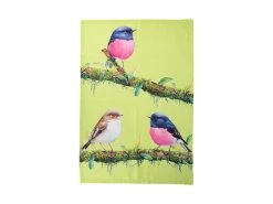 Katherine Castle Bird Talk Tea Towel 50x70cm Pink Robins -White Basics Store gx0692 2