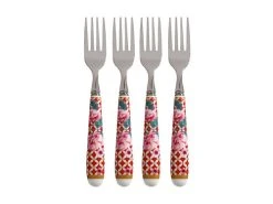 Teas & C's Silk Road Cake Fork Set Of 4 Cherry Red Gift Boxed