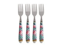 Teas & C's Silk Road Cake Fork Set Of 4 Aqua Gift Boxed