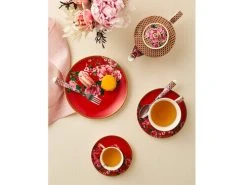 Teas & C's Silk Road Teaspoon Set Of 4 Cherry Red Gift Boxed -White Basics Store teas cs silk road teapot plate red 1